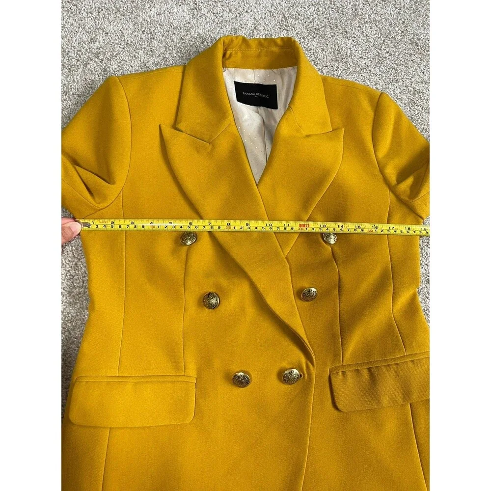 Banana Republic Double Breasted Blazer Gold Button Mustard 10‎ Petite Preppy